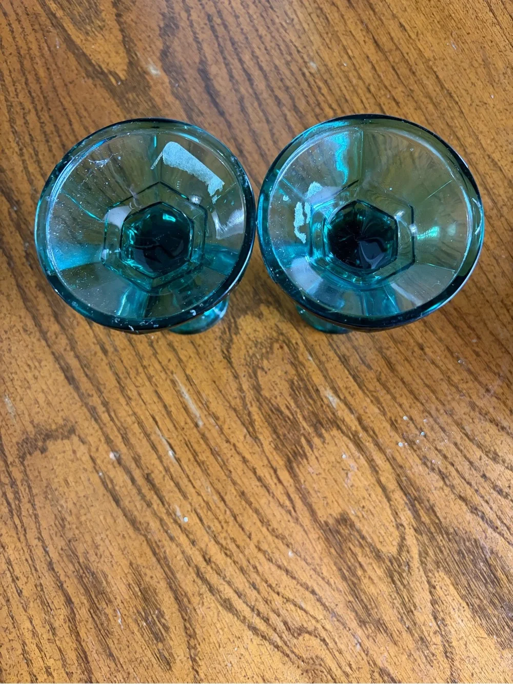 Pair of Indiana Green Glass Candle Holders